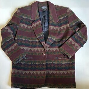 Vintage Women's Blazer Braetan Large Southwestern Aztec Wool Made in Ukraine